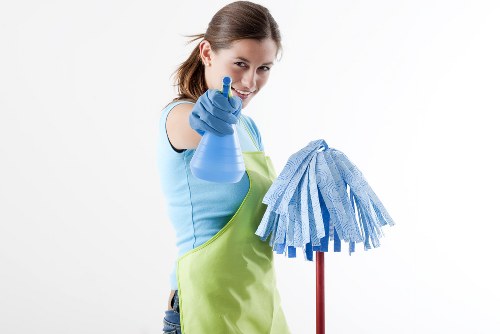 Professional office cleaners working in a modern SE1 workspace